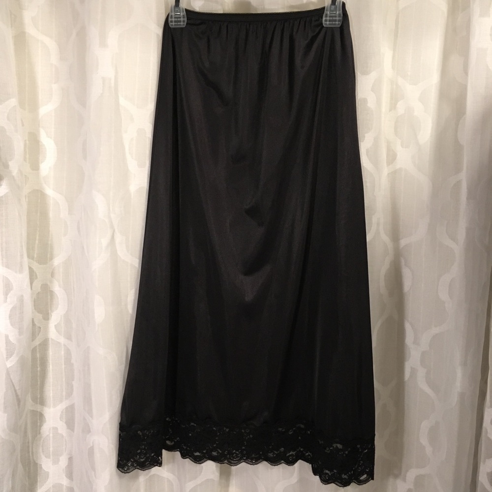 Vtg Wondermaid Half Slip Skirt Black Nylon Lace